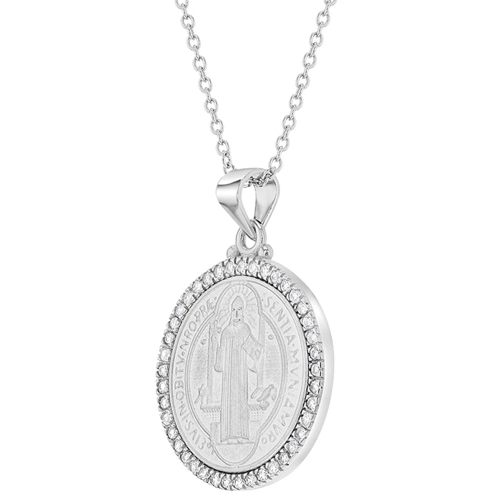 Sterling Silver Saint Benedict Medallion Necklace (18")