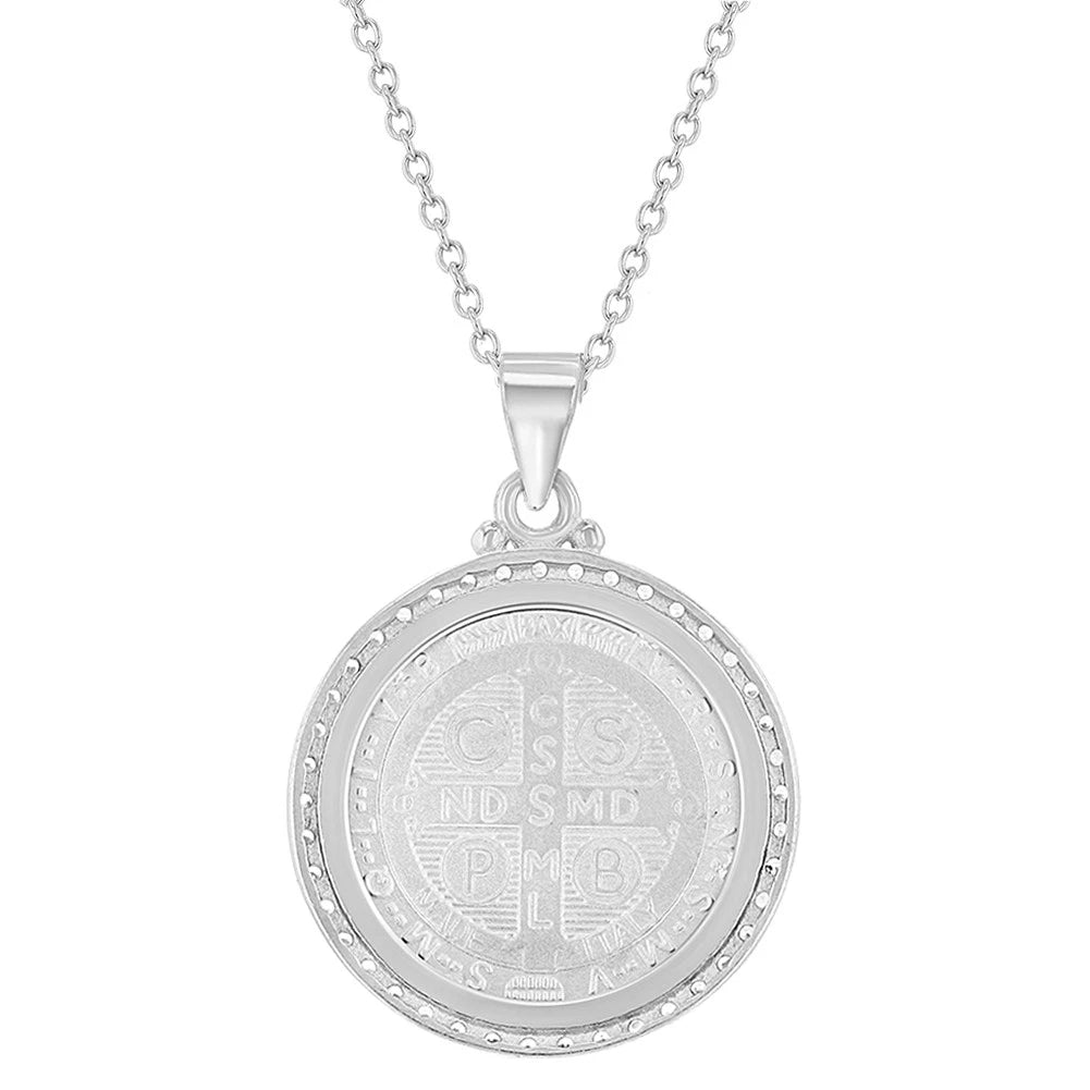 Sterling Silver Saint Benedict Medallion Necklace (18")