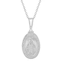 Sterling Silver Virgin Mary Oval Medallion Necklace for Girls (19")
