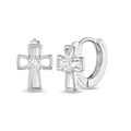 Sterling Silver CZ Cross Hoop Earrings for Kids