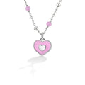 Sterling Silver Pink Enamel Heart Necklace for Girls