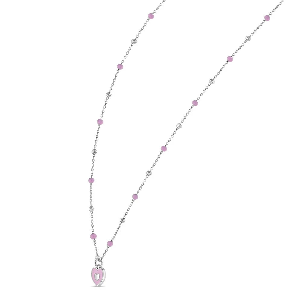 Sterling Silver Pink Enamel Heart Necklace for Girls