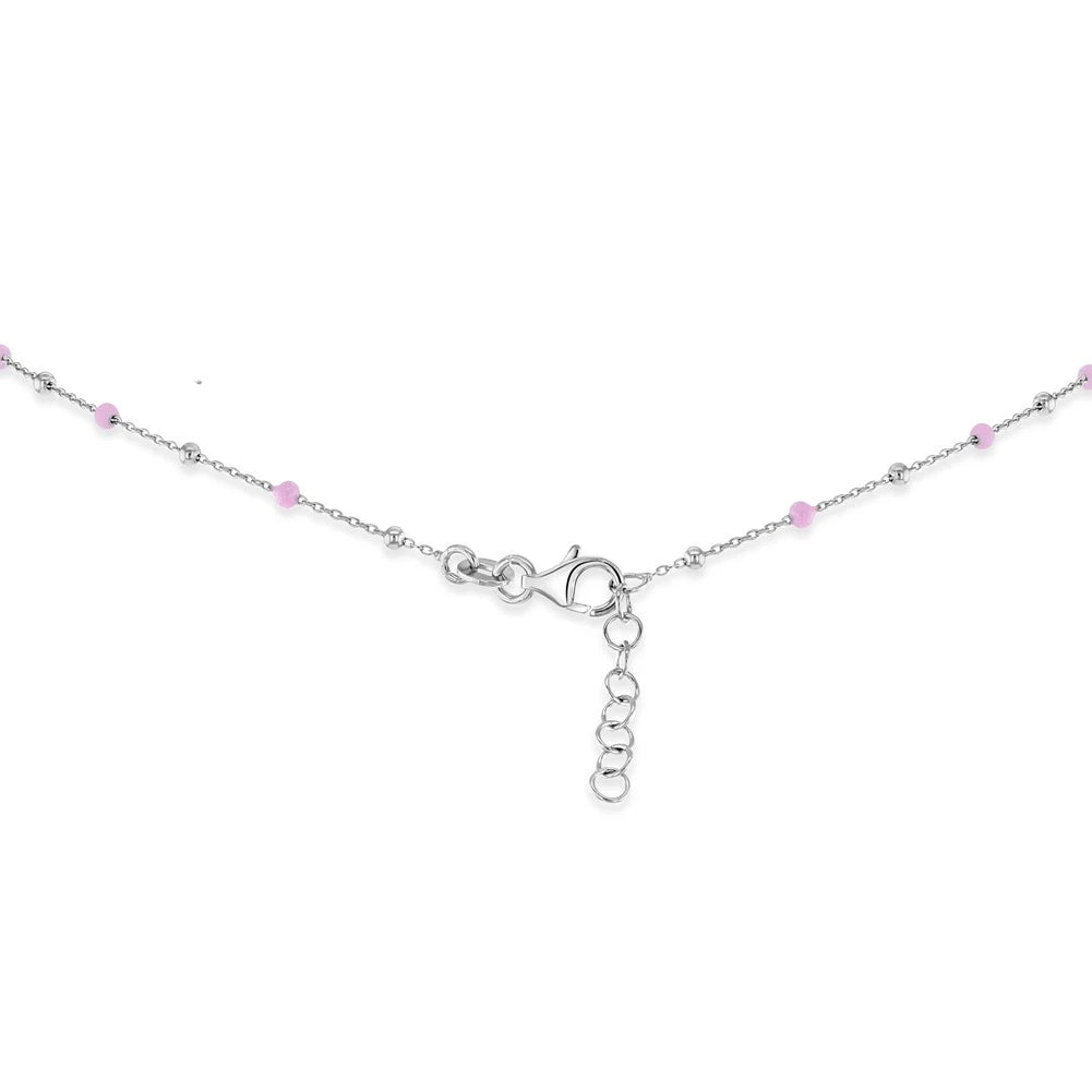 Sterling Silver Pink Enamel Heart Necklace for Girls