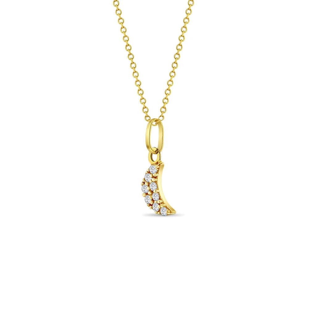 14K Gold CZ Tiny Moon Necklace for Kids