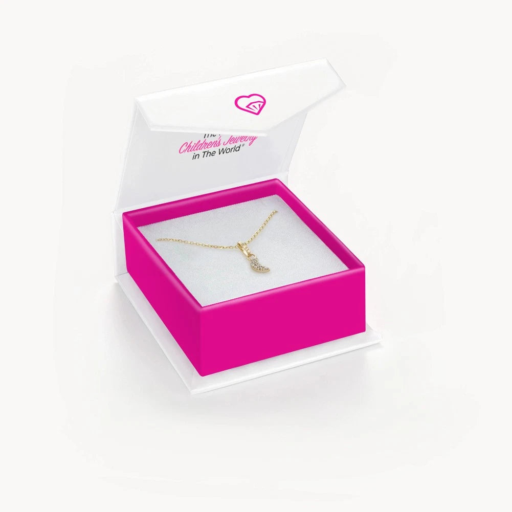 14K Gold CZ Tiny Moon Necklace for Kids