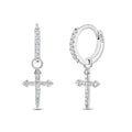 Sterling Silver CZ Cross Hoop Dangle Earrings for Teens