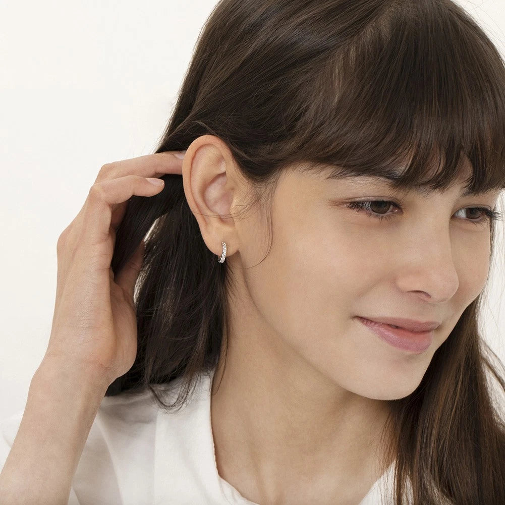 Sterling Silver CZ Half-Hoop Screw-Back Earrings for Teens