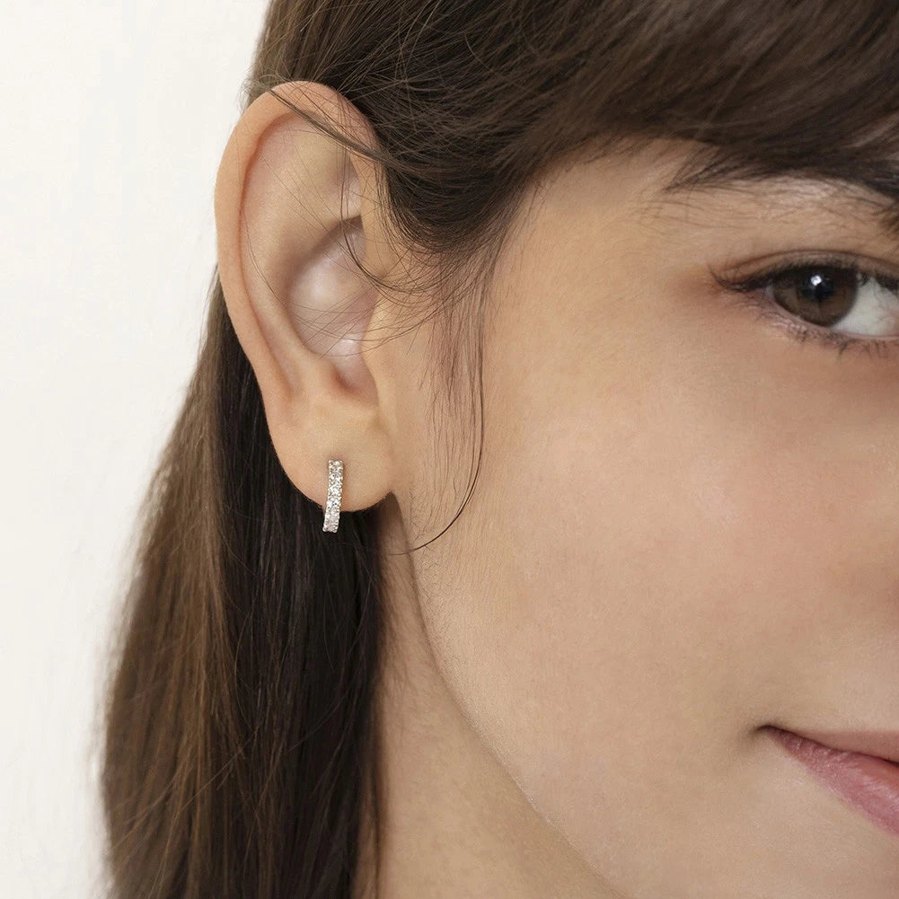 Sterling Silver CZ Half-Hoop Screw-Back Earrings for Teens