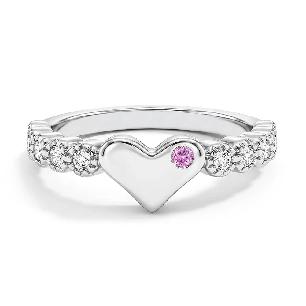 Sterling Silver Pink and Clear CZ Heart Ring for Girls