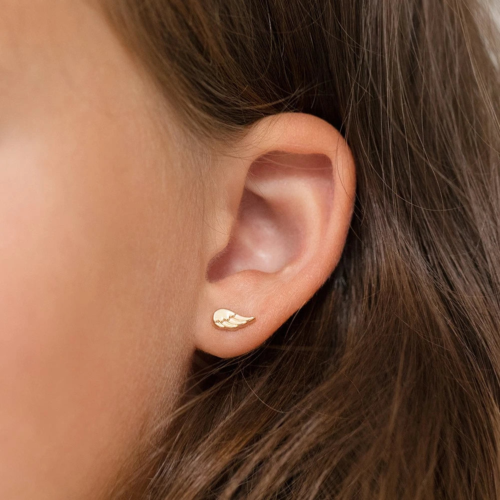 14K Gold Angel Wings Screw-Back Stud Earrings