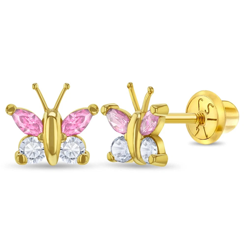 14K Gold Dazzling Butterfly Screw-Back Stud Earrings