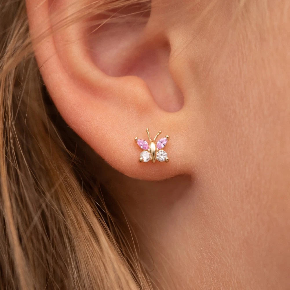 14K Gold Dazzling Butterfly Screw-Back Stud Earrings
