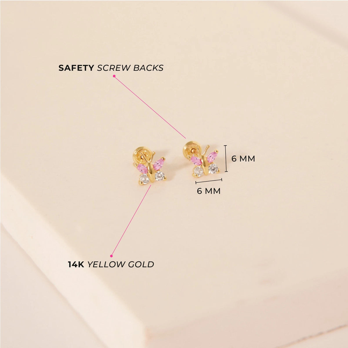 14K Gold Dazzling Butterfly Screw-Back Stud Earrings
