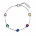 Sterling Silver Rainbow Heart CZ Bracelet for Girls