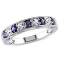 Created Blue Sapphire Semi-Eternity Ring in 925 Sterling Silver - photo 1