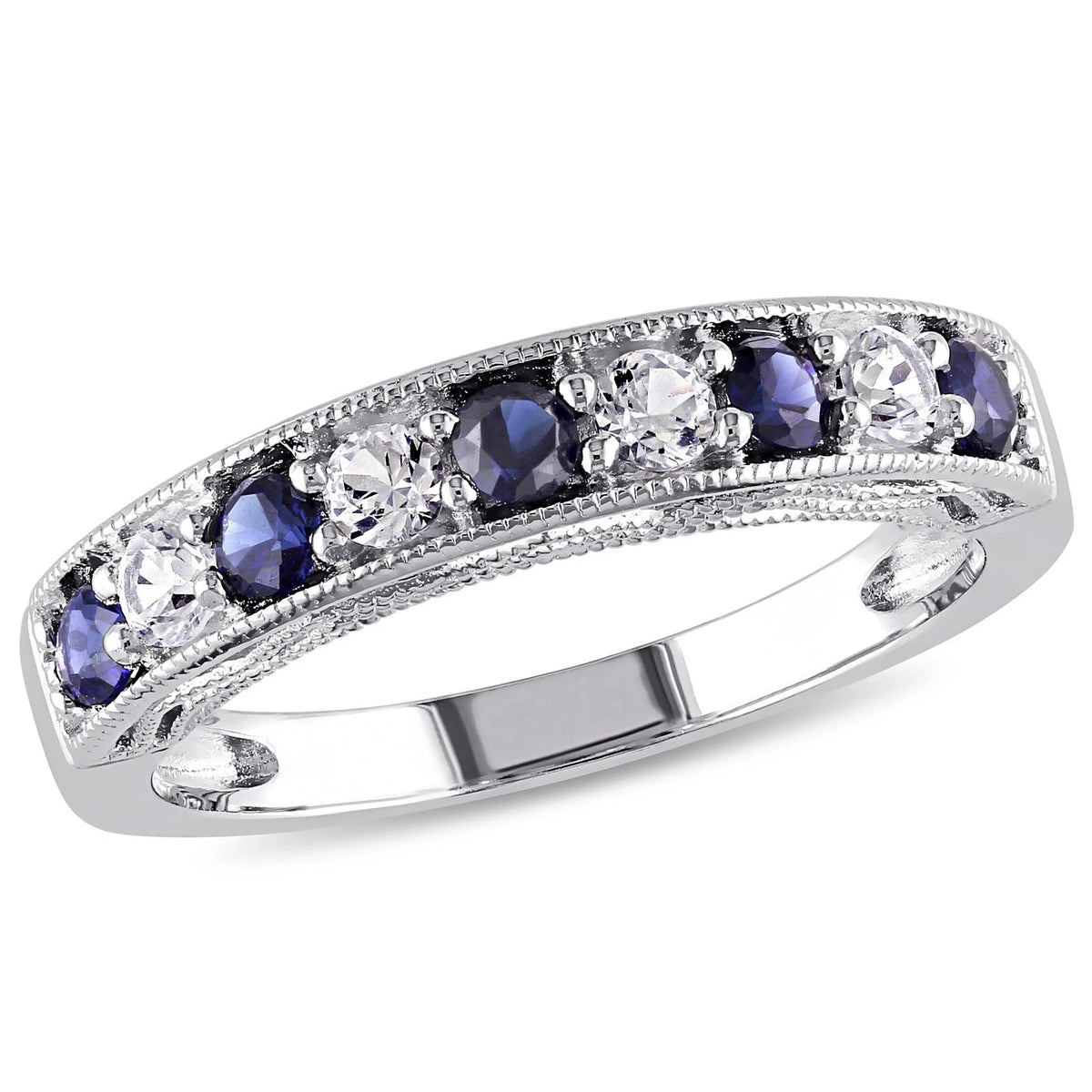 Created Blue Sapphire Semi-Eternity Ring in 925 Sterling Silver - photo 1