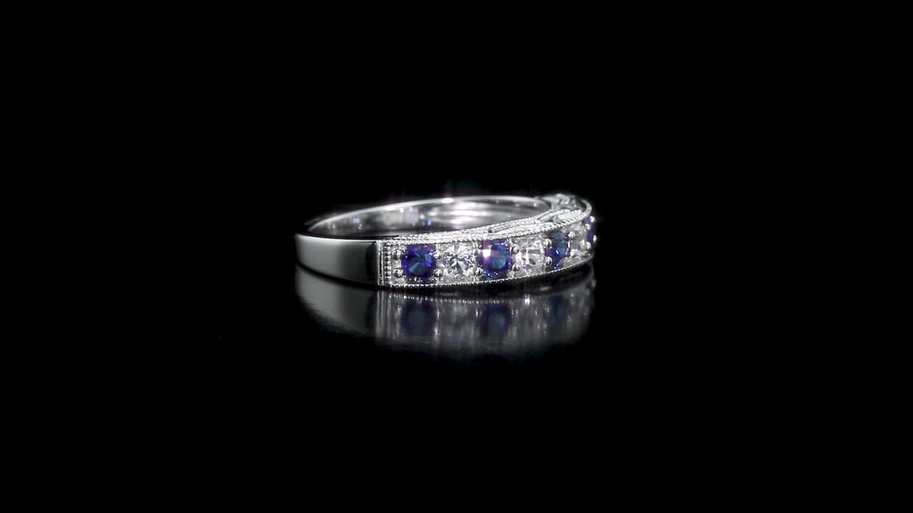 Created Blue Sapphire Semi-Eternity Ring in 925 Sterling Silver - photo 2