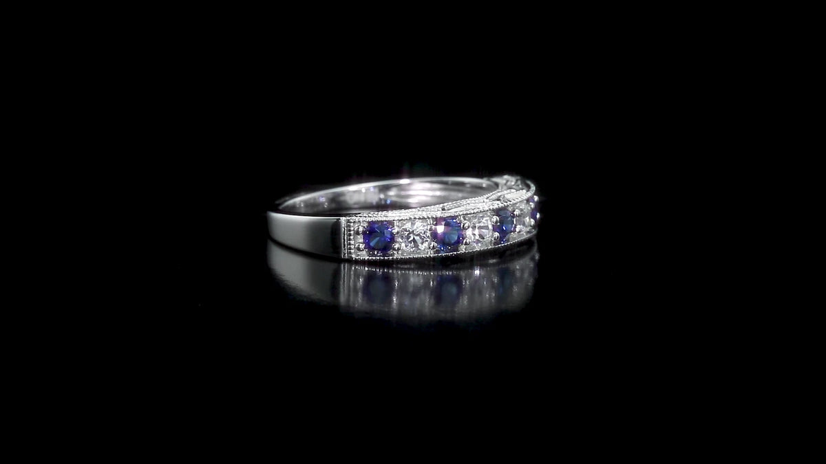 Created Blue Sapphire Semi-Eternity Ring in 925 Sterling Silver - photo 2