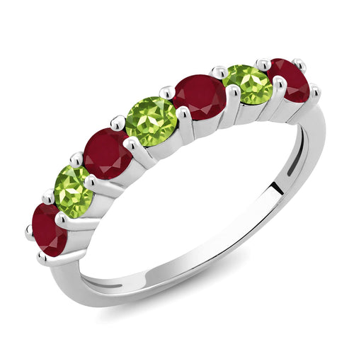 1.62 Carat Genuine Ruby Ring with Peridot Accents in 925 Sterling Silver