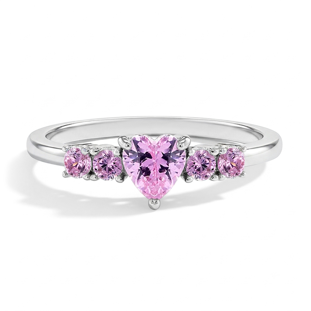 Kids Pink Heart Solitaire Ring — 925 Sterling Silver