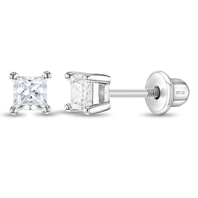 Tiny Princess-Cut Stud Earrings — 925 Sterling Silver