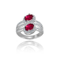 Created Ruby and White Topaz Oval Halo Ring in 925 Sterling Silver