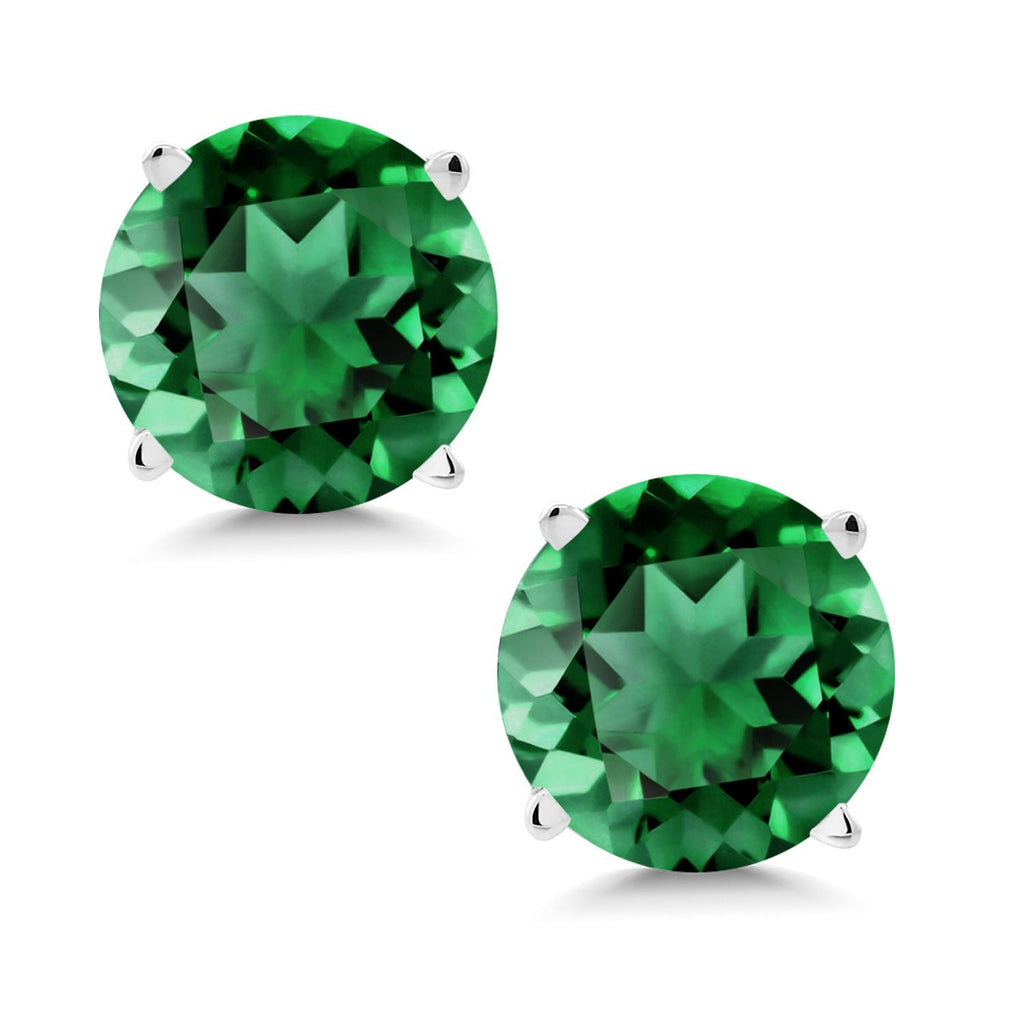 1.54 Carat Simulated Emerald Stud Earrings in Solid 14K White Gold
