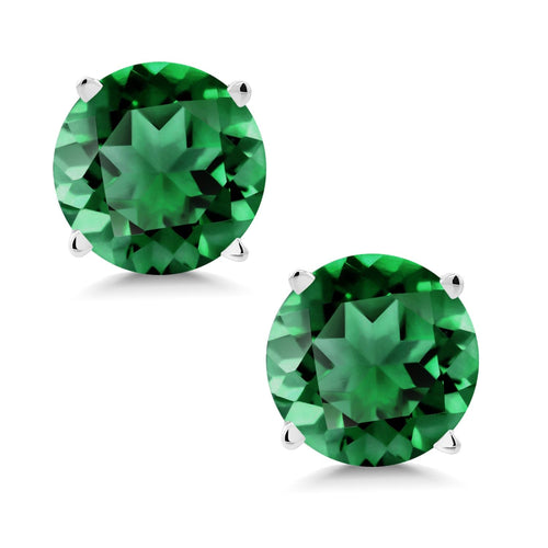 1.54 Carat Simulated Emerald Stud Earrings in Solid 14K White Gold