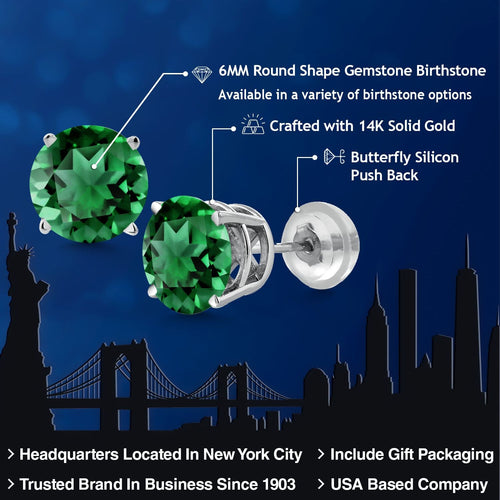 1.54 Carat Simulated Emerald Stud Earrings in Solid 14K White Gold