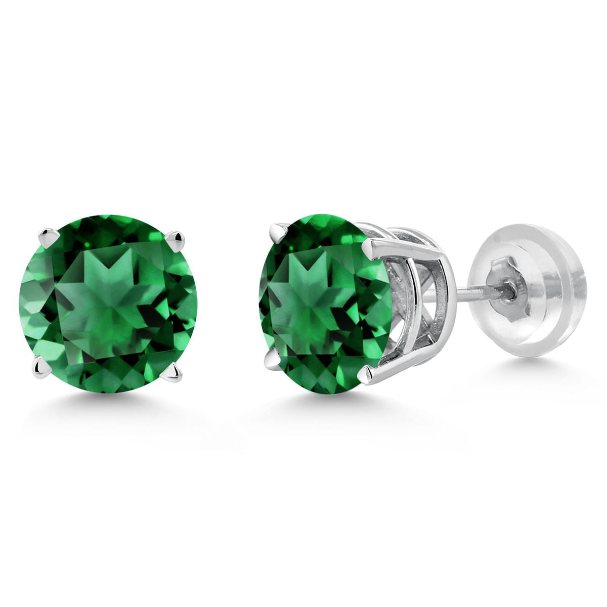 1.54 Carat Simulated Emerald Stud Earrings in Solid 14K White Gold