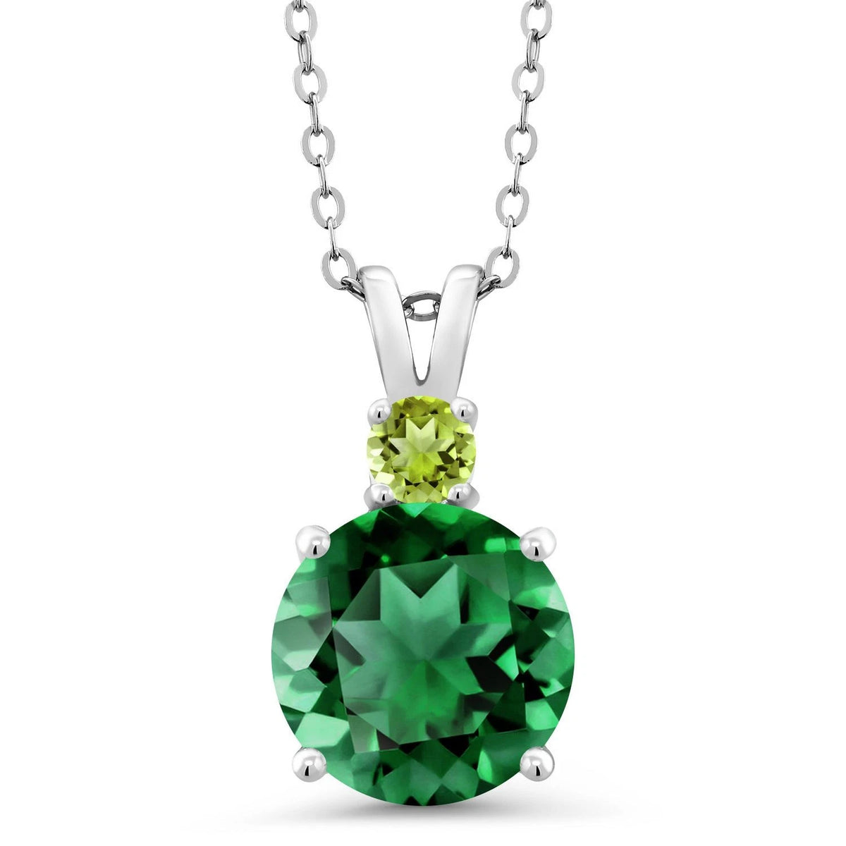 Nano Emerald Pendant Necklace with Natural Peridot Accent in 925 Sterling Silver