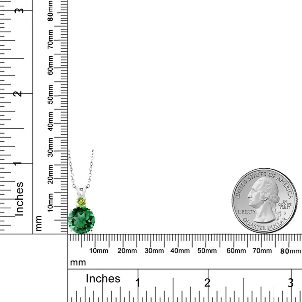 Nano Emerald Pendant Necklace with Natural Peridot Accent in 925 Sterling Silver