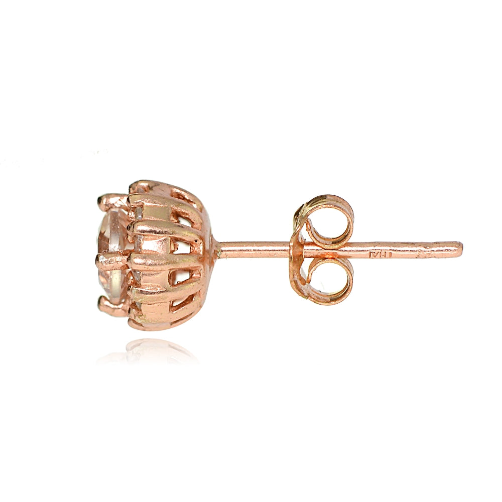 Natural Morganite Halo Stud Earrings in Sterling Silver