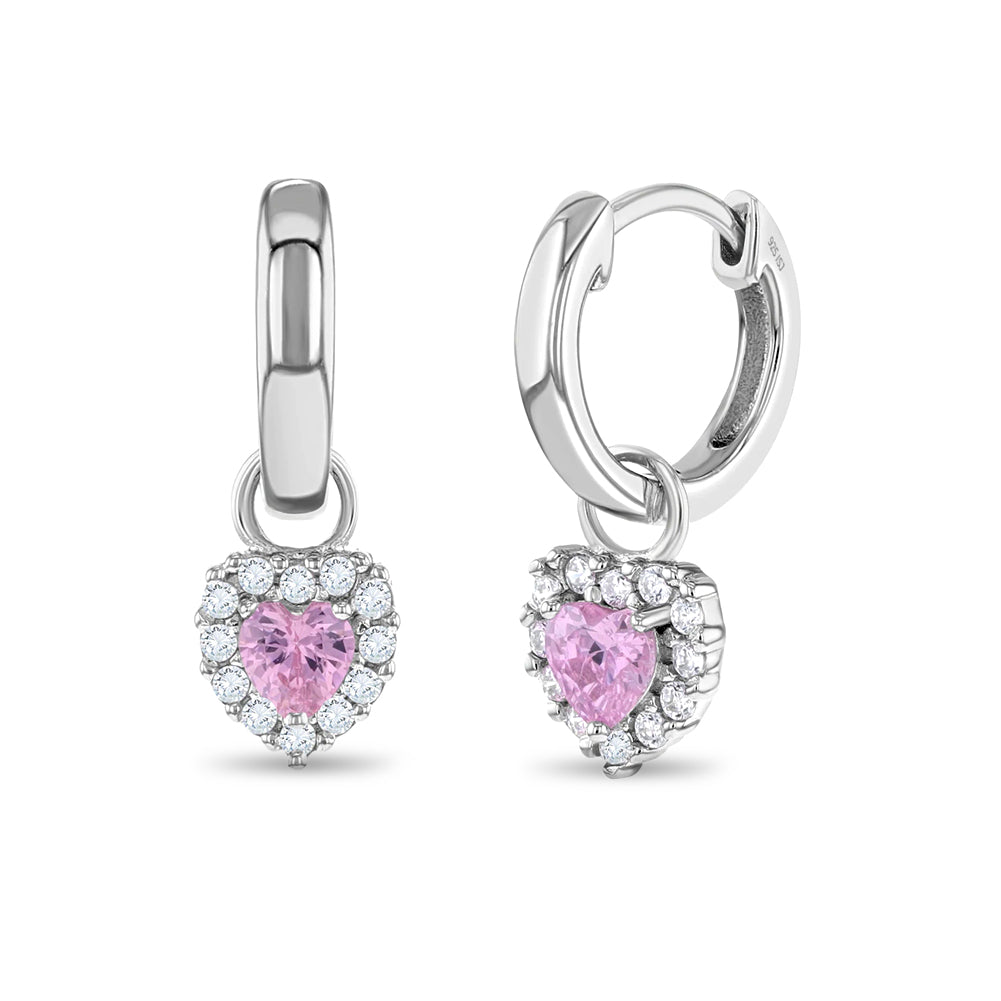Kids Dangling Heart Huggie Hoop Earrings — 925 Sterling Silver