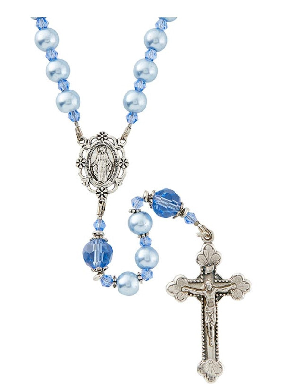 Sterling Silver CZ Miraculous Virgin Mary Rosary Necklace for Girls