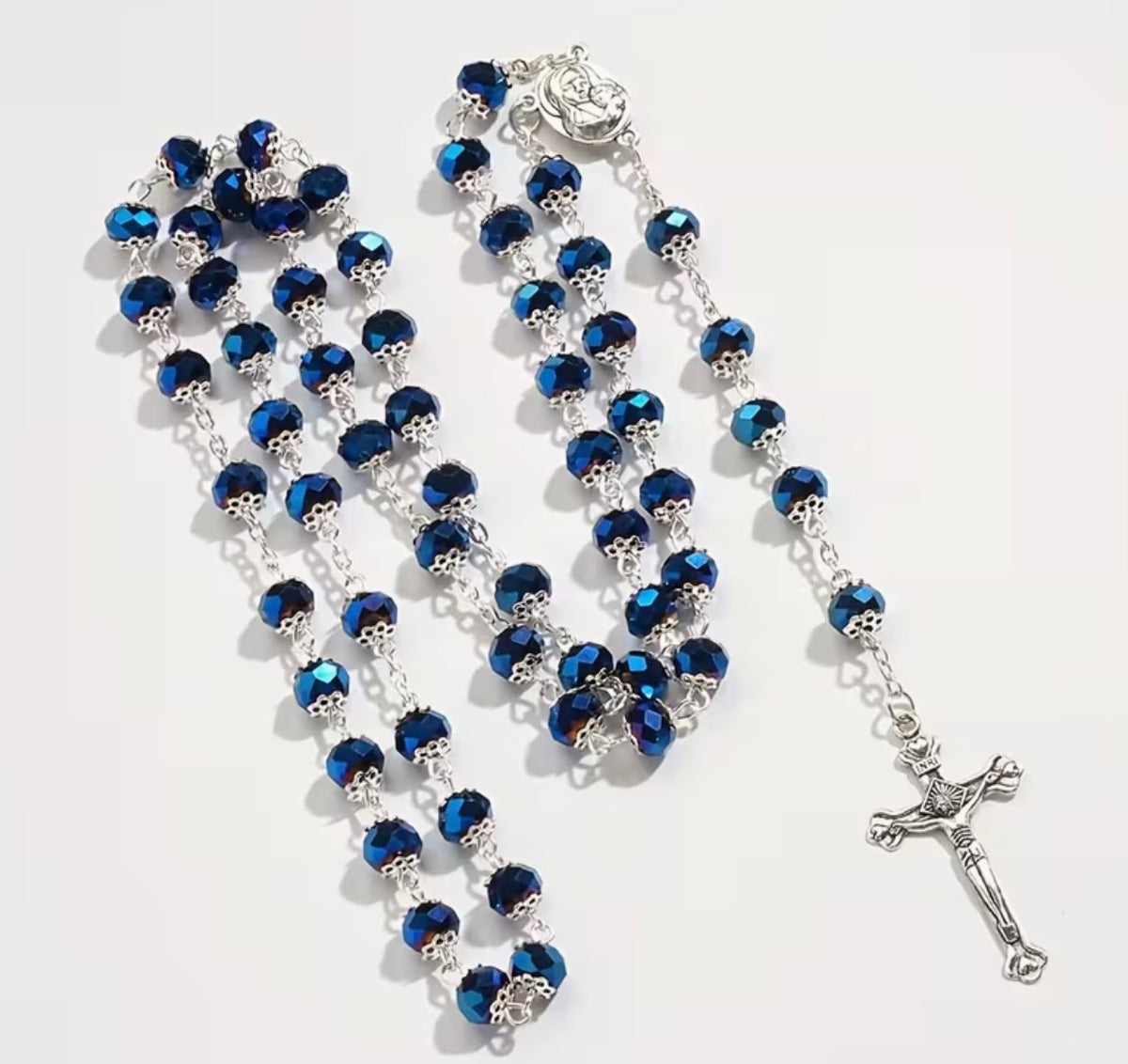 Sterling Silver CZ Miraculous Virgin Mary Rosary Necklace for Girls