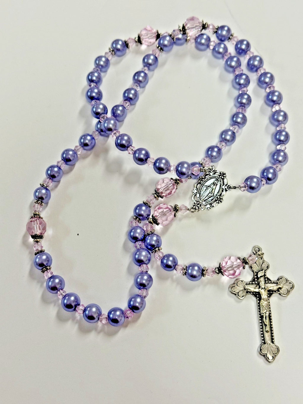 Sterling Silver CZ Miraculous Virgin Mary Rosary Necklace for Girls