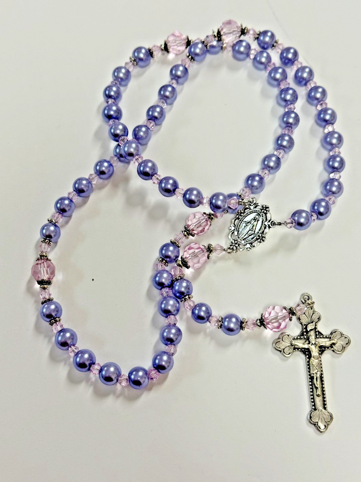 Sterling Silver CZ Miraculous Virgin Mary Rosary Necklace for Girls