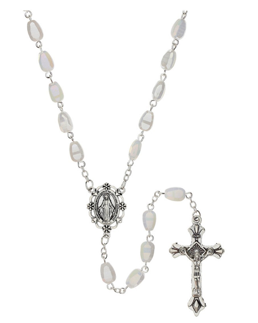 Sterling Silver CZ Miraculous Virgin Mary Rosary Necklace for Girls