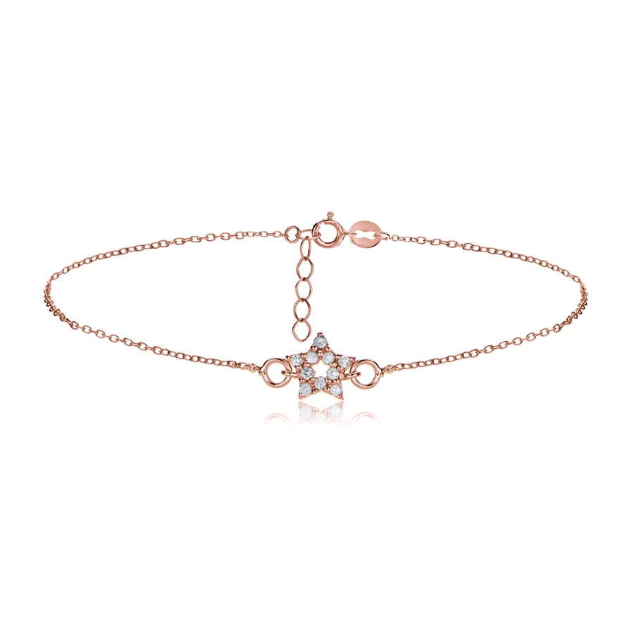 Rose Gold Flashed Sterling Silver Cubic Zirconia Star Chain Anklet