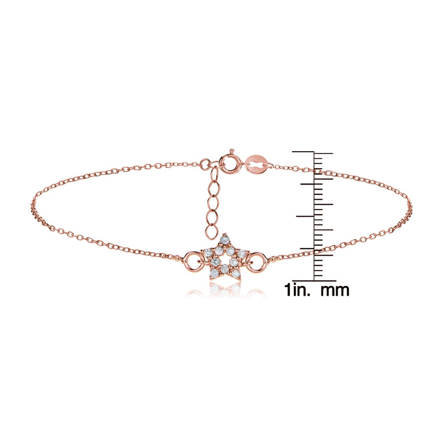 Rose Gold Flashed Sterling Silver Cubic Zirconia Star Chain Anklet