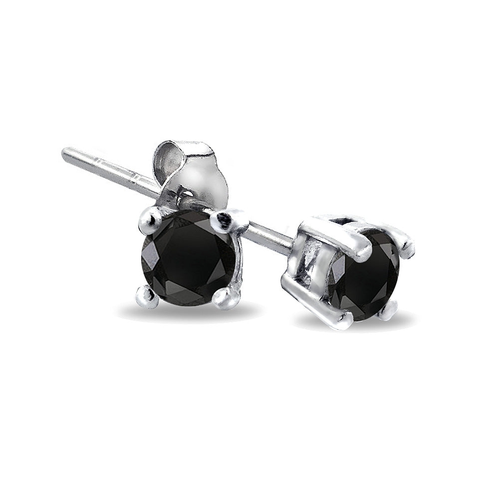 1/4 Ct Black Diamond Stud Earrings in 925 Silver