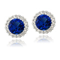Sterling Silver 3.2ct Blue Sapphire & CZ Halo Stud Earrings