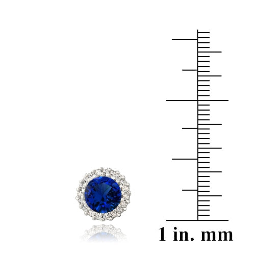 Sterling Silver 3.2ct Blue Sapphire & CZ Halo Stud Earrings
