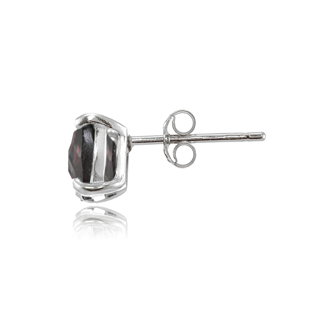 Sterling Silver 7mm Cushion-Cut Garnet Stud Earrings