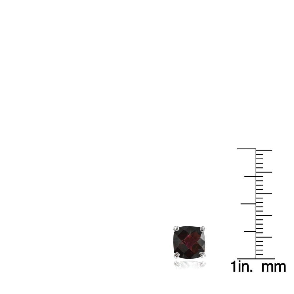 Sterling Silver 7mm Cushion-Cut Garnet Stud Earrings