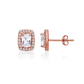 Rose Gold Flashed Sterling Silver CZ Cushion-Cut Halo Stud Earrings