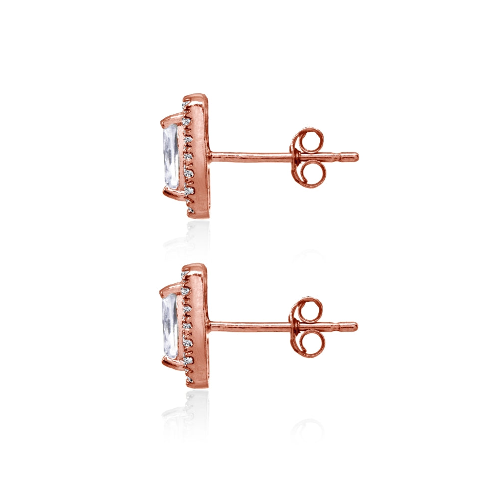 Rose Gold Flashed Sterling Silver CZ Cushion-Cut Halo Stud Earrings
