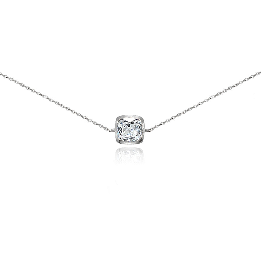 Sterling Silver Cubic Zirconia Cushion-cut Bezel-Set Chain Anklet