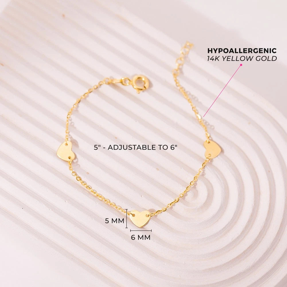 14K Gold Heart Charm Tag ID Baby Bracelet